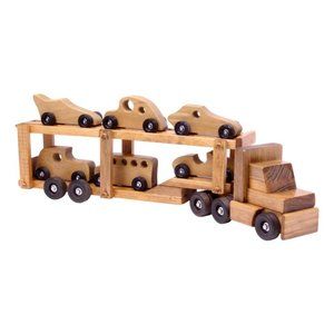 Wooden car semi truck and trailer toy set